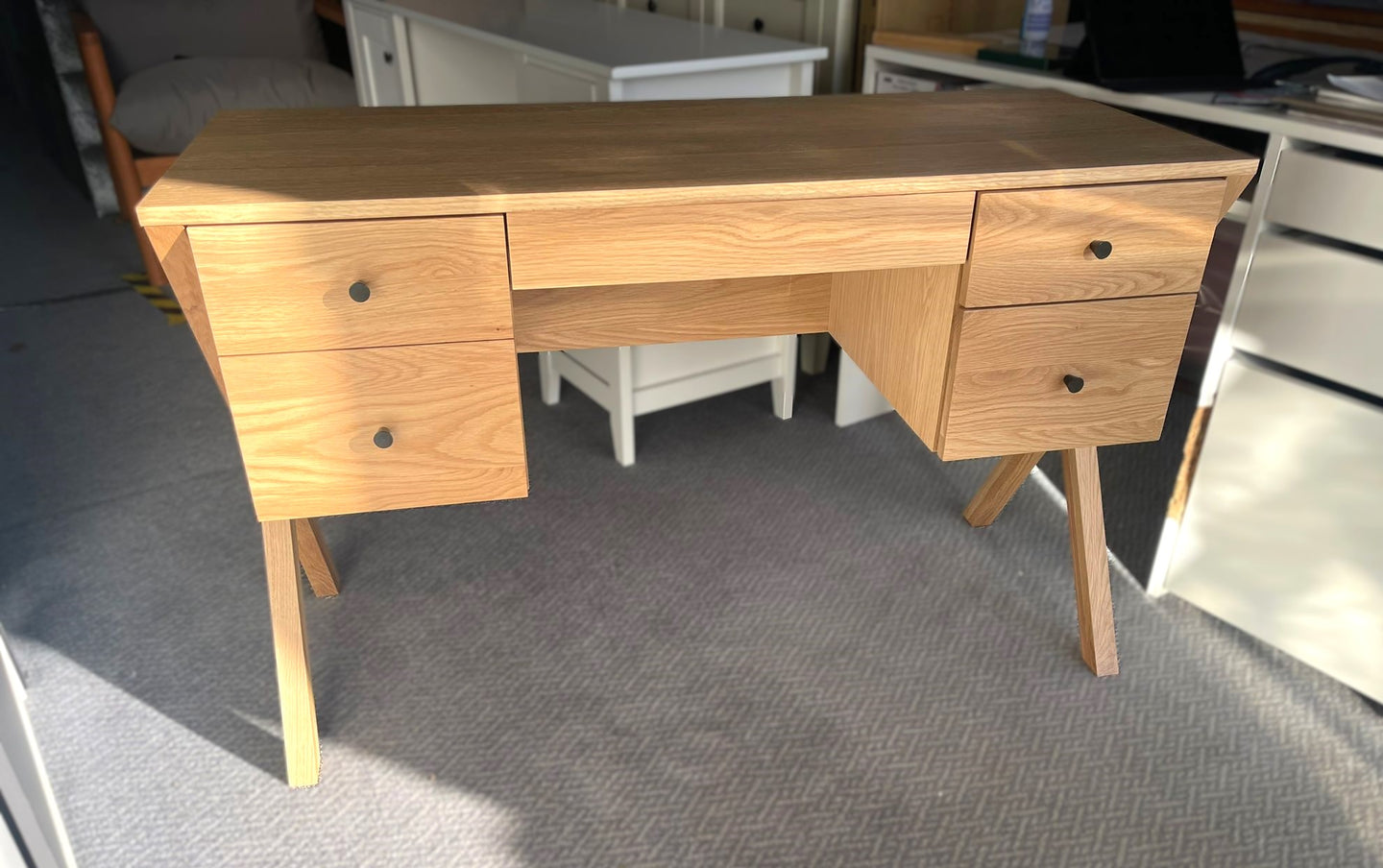 Assembled Habitat Harlene 5 Drawer Office Desk - Natural